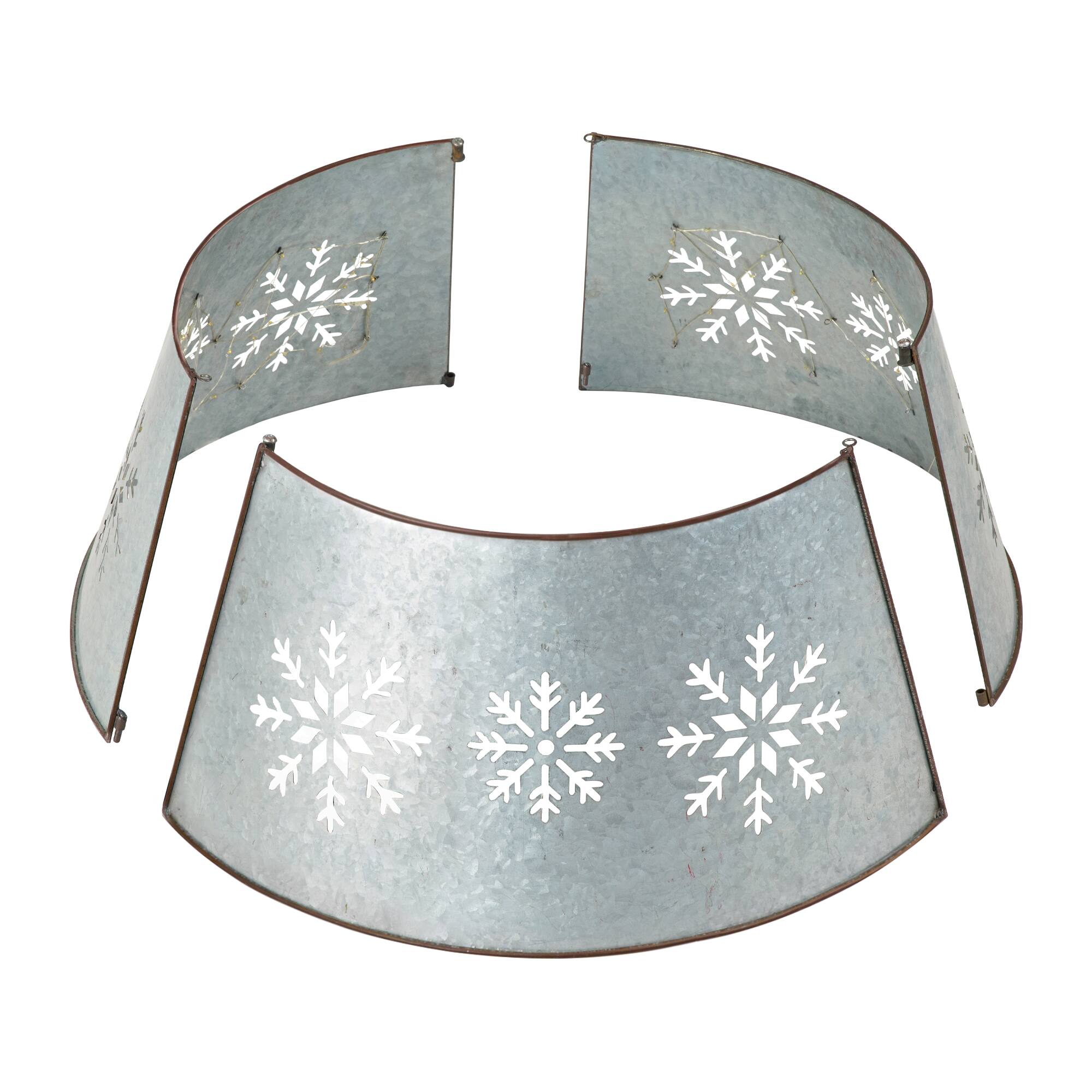 Glitzhome® Silver 26" LED Snowflake Cutout Metal Tree Collar